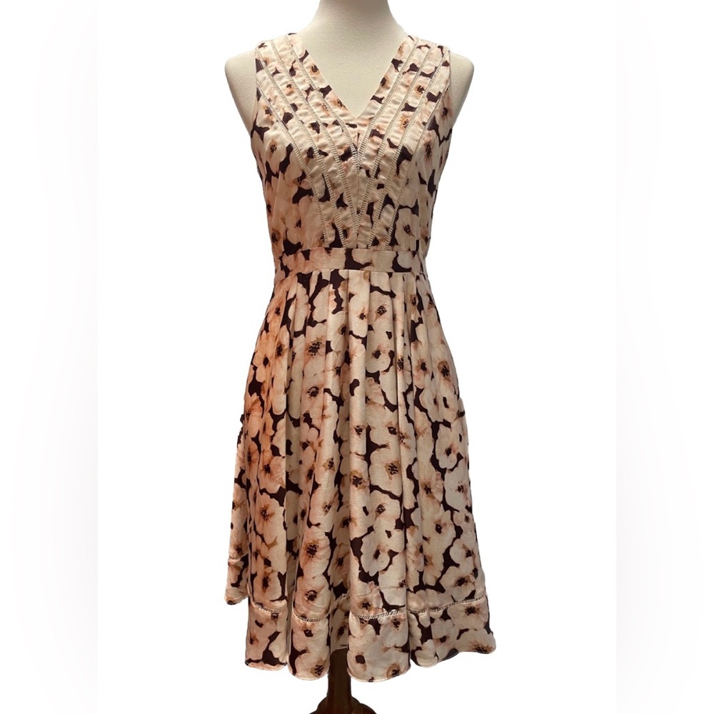 Banana Republic Fit and Flare V-Neck Floral Pink and Maroon Dress